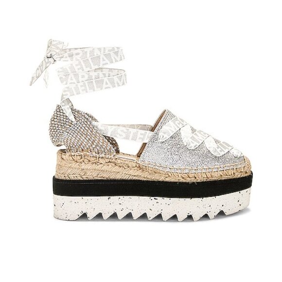 Stella McCartney Gaia Platform Espadrilles Womens 37 7 Silver White Lace Up Shoe